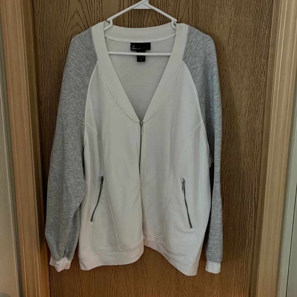 Lane Bryant, varsity like sweatshirt/jacket. Full front zipper.